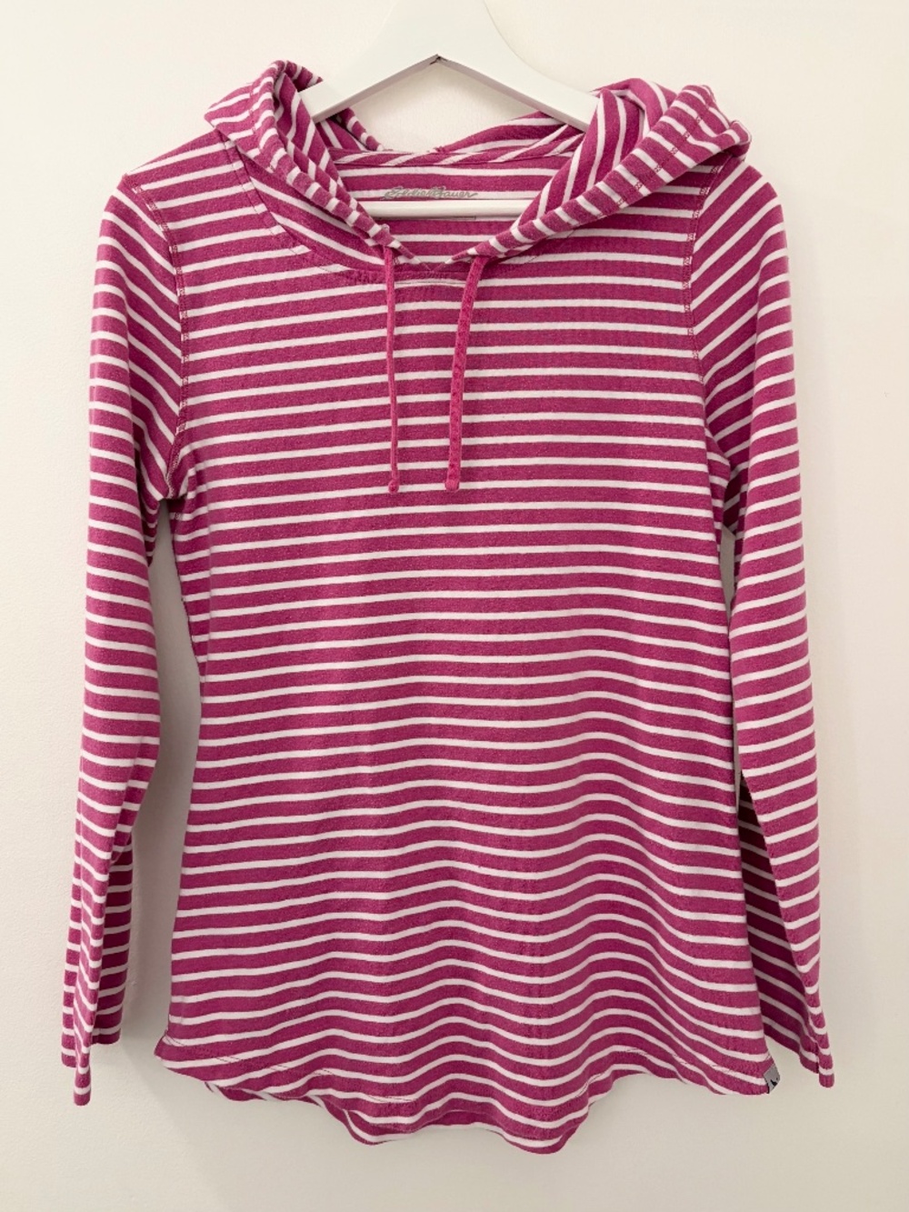 Eddie Bauer long sleeve hooded t-shirt pink and white stripes